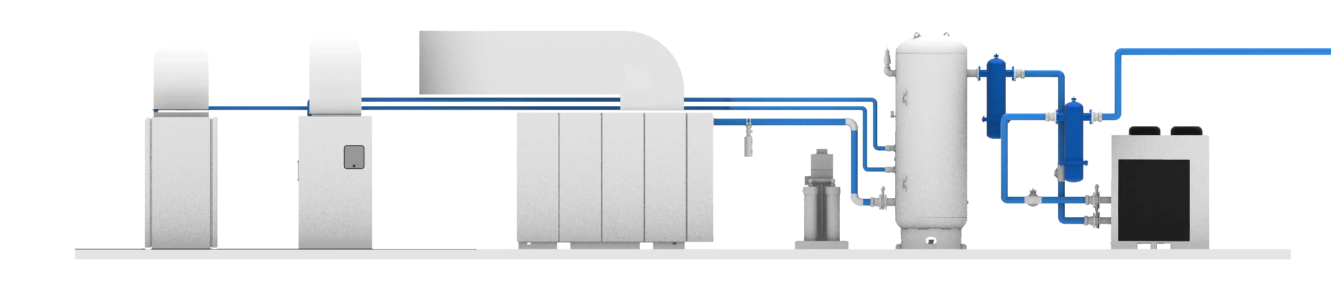 Système d’air comprimé complet — compresseurs, sécheur, réservoir et filtration