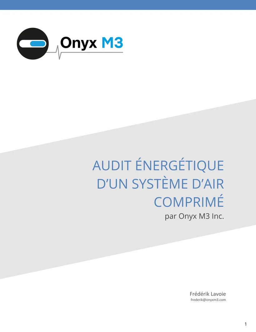 Page couverture d’un rapport d’audit énergétique de système d’air comprimé (Onyx M3).