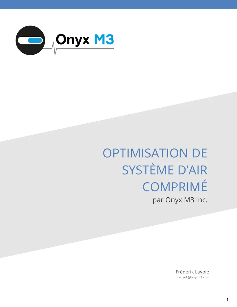 Page couverture d’un rapport d’optimisation de système d’air comprimé (Onyx M3).